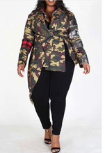 Load image into Gallery viewer, GINGHAM, PIXEL. ARMY PRINT LONG SLEEVE ASYMMETRICAL JACKET WITH SEQUINS
