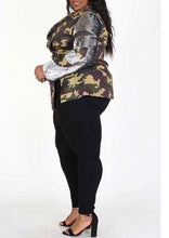 Load image into Gallery viewer, GINGHAM, PIXEL. ARMY PRINT LONG SLEEVE ASYMMETRICAL JACKET WITH SEQUINS
